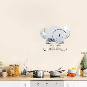 Creative chef kitchen wall mirror set with hat and mustache on light background