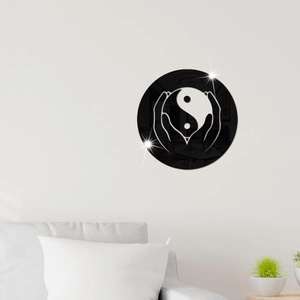 Acrylic Mirror Wall Sticker Creative Tai Chi Yin Yang Pattern Hands Design Round Wall Decal Minimalist Home Decoration