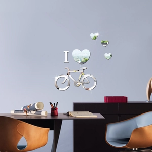 Modern acrylic mirror wall stickers with 'I love bicycle' motif for living room decor
