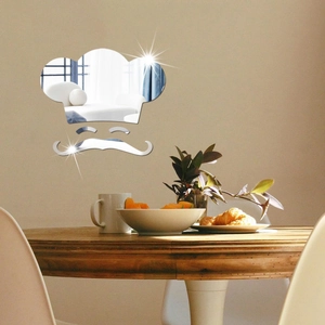 Chef face acrylic mirror wall sticker with hat and mustache for kitchen dining decor