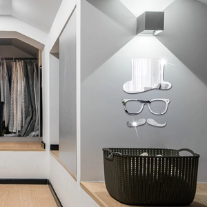 3D acrylic mirror wall sticker set with gentleman hat, glasses and mustache for room decor