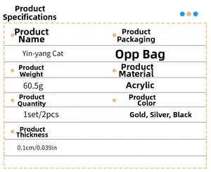 Detailed specifications for Yin-yang Cat acrylic wall stickers showing size and weight info