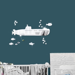 Modern Submarine Mirror Wall Sticker Acrylic Ocean Fish Bubble DIY Decal For Children Room Bathroom Home Decor