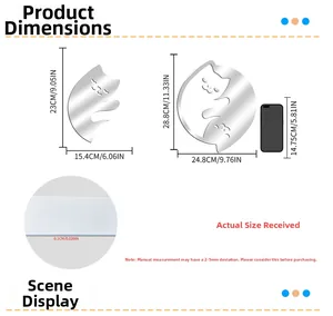 Detailed size specifications for cat-shaped acrylic mirror wall stickers with dimensions