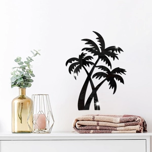 Stickers muraux miroir palmier en acrylique noir pour décor de salon moderne