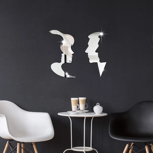 Modern acrylic mirror wall stickers with male and female face silhouettes for home decor