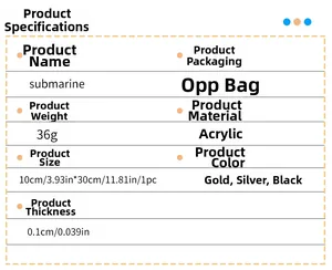 Detailed specs for acrylic submarine wall stickers, showing 10x30cm size and color options