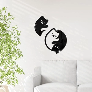 Modern acrylic cat mirror wall stickers showing reflective black and white silhouettes