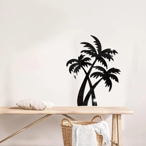 Vue détaillée des stickers muraux palmiers en acrylique noir dans un décor de chambre