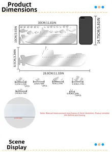Size specifications of submarine mirror wall stickers with detailed thickness measurements