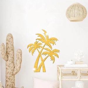 Stickers muraux palmier en acrylique miroir doré pour décoration de salon tropicale