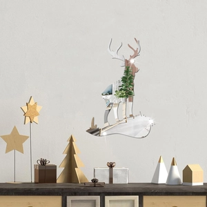 3D acrylic mirror deer wall sticker reflecting a modern minimalist living room decor
