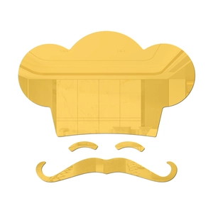 Detail of gold mirror acrylic wall stickers with chef hat and mustache for kitchen