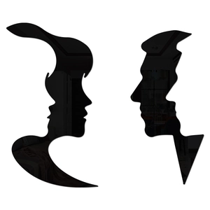 Minimalist black acrylic mirror wall stickers featuring creative face silhouette profiles