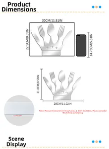 Detail showing mirrored acrylic cutlery wall stickers in two sizes with phone for scale