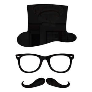 3D mirror acrylic wall decal set featuring gentleman hat, glasses, and mustache design