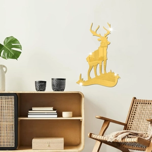 3D golden mirror acrylic deer wall sticker as modern living room background decor