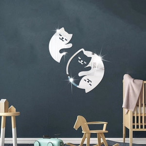 3D cat shaped acrylic mirror wall stickers for creative home decor in kids rooms