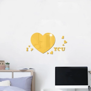 3D gold acrylic mirror wall stickers with I Love You heart design for home decor