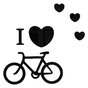 3D mirror acrylic wall stickers set with I Love Bicycle theme and hearts in black finish
