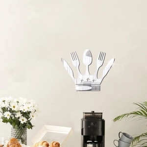 Close-up of silver mirror acrylic crown cutlery wall sticker in kitchen setting