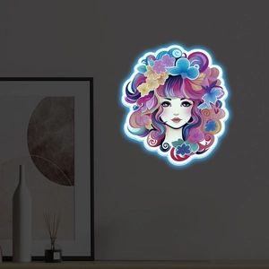 Autocollant Mural Fille Florale Phosphorescent PVC Fluorescent Amovible Décalcomanie d'Art Pour Chambre Salon Décoration Maison