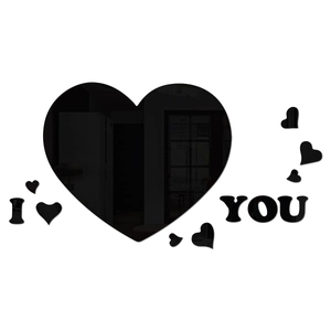 3D acrylic mirror heart wall stickers with I love you letters for home decor