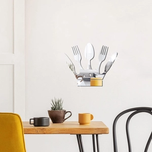 Mirror acrylic wall sticker showing a creative crown design with spoon and fork silhouettes