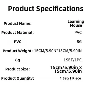 Detailed size and material specification chart for the PVC mouse wall sticker