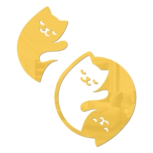 Detail of golden acrylic cat mirror wall stickers with reflective mirror surface effect
