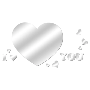 Set of acrylic mirror heart wall stickers with silver I Love You decorative letters