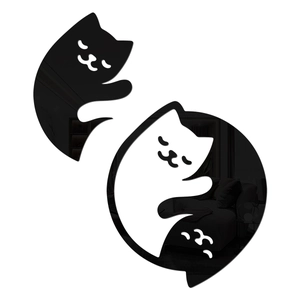 3D cat acrylic mirror wall sticker set with modern black silhouette for home wall decor