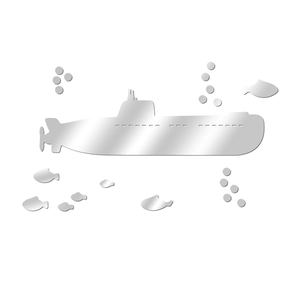 Detailed mirror acrylic wall sticker set featuring submarine, fish and bubble shapes