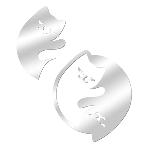 Detailed laser-cut silver acrylic mirror cat silhouette and circular border frame