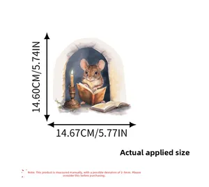 Cartoon mouse reading book in stone hole wall sticker with 14.6cm dimensions guide