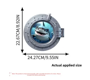 Détails de l'autocollant mural requin 3D hublot dimensions 24,27cm par 22,67cm de taille