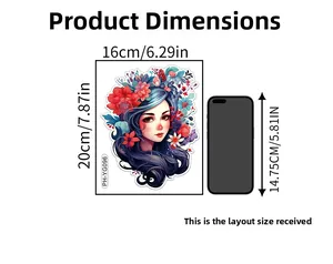 Disposition de sticker mural lumineux 16x20cm avec design fille fleurie et échelle