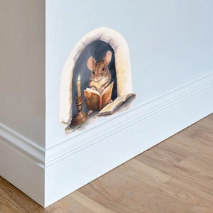 Creative mouse reading book wall sticker with candle light for home corner decoration