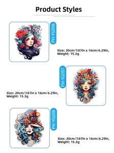 Trois modèles de stickers muraux femme fleur lumineuse avec détails de taille et poids