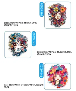 Tableau détaillé des tailles pour stickers muraux lumineux avec dimensions et poids