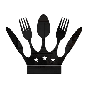 Modern crown cutlery mirror wall sticker in black acrylic for kitchen and dining decor