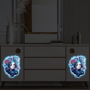 Stickers muraux fluorescents fille qui brillent dans le noir sur portes de placards