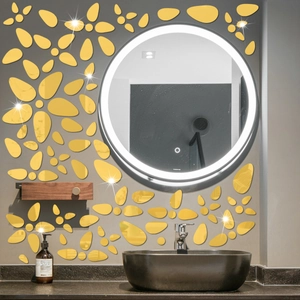 Goldene Kieselstein-Spiegelaufkleber aus Acryl um einen Badezimmer-LED-Spiegel