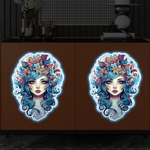 Stickers muraux lumineux avec design anime girl sur panneaux de meubles de chambre