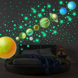 Luminous solar system wall stickers with glowing planets and stars for kids room decor