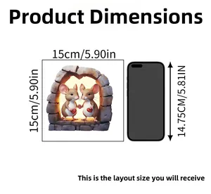 Dimensions détaillées pour l'autocollant mural 3D petites souris de 15x15 cm