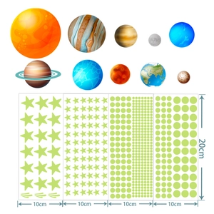 Glow in the dark solar system wall stickers featuring planets stars and dots for kids room