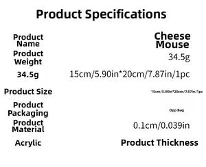 Specifications of acrylic mouse and cheese wall stickers in gold silver and black