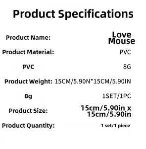 Specifications of PVC mouse wall decal showing size 15x15cm and weight 8g for smooth surfaces