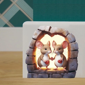 Sticker mural 3D souris de dessin animé tenant des cœurs dans une arche pour déco